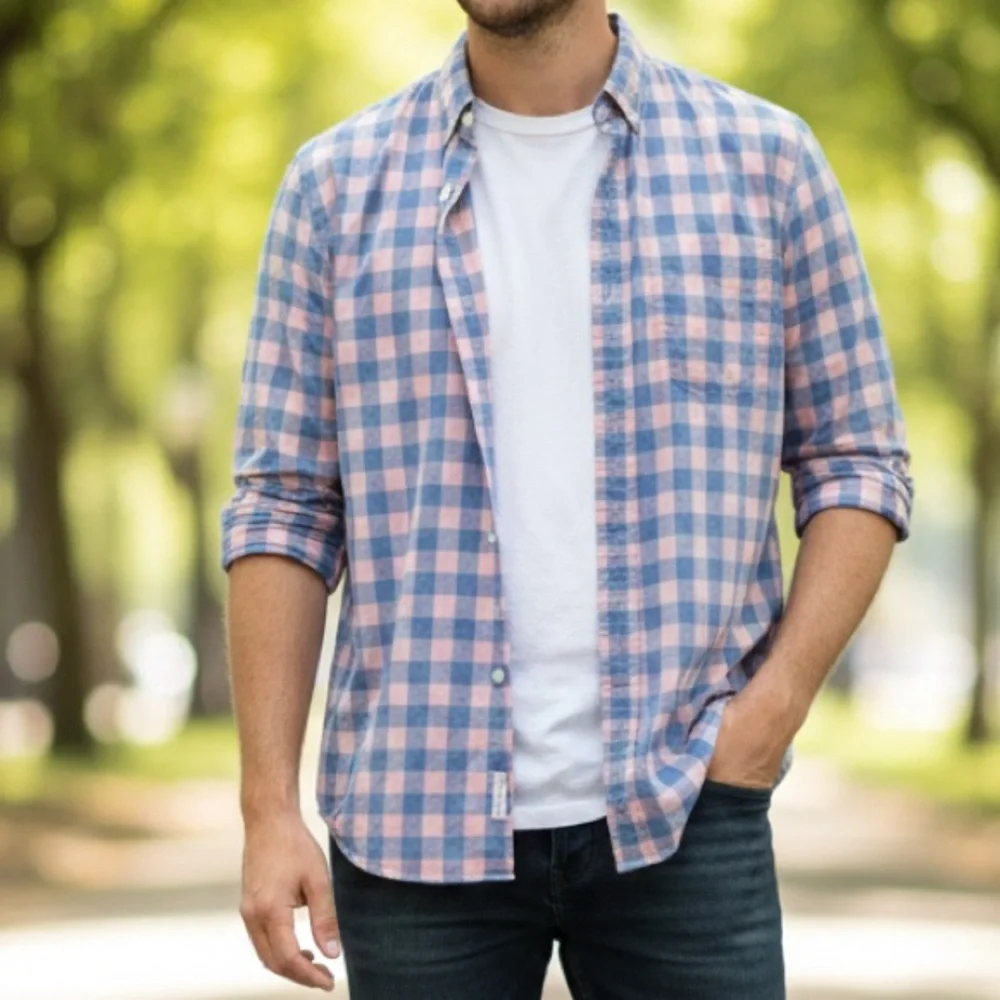 J.Crew Men's‎ Blue and Pink Checkered Shirt